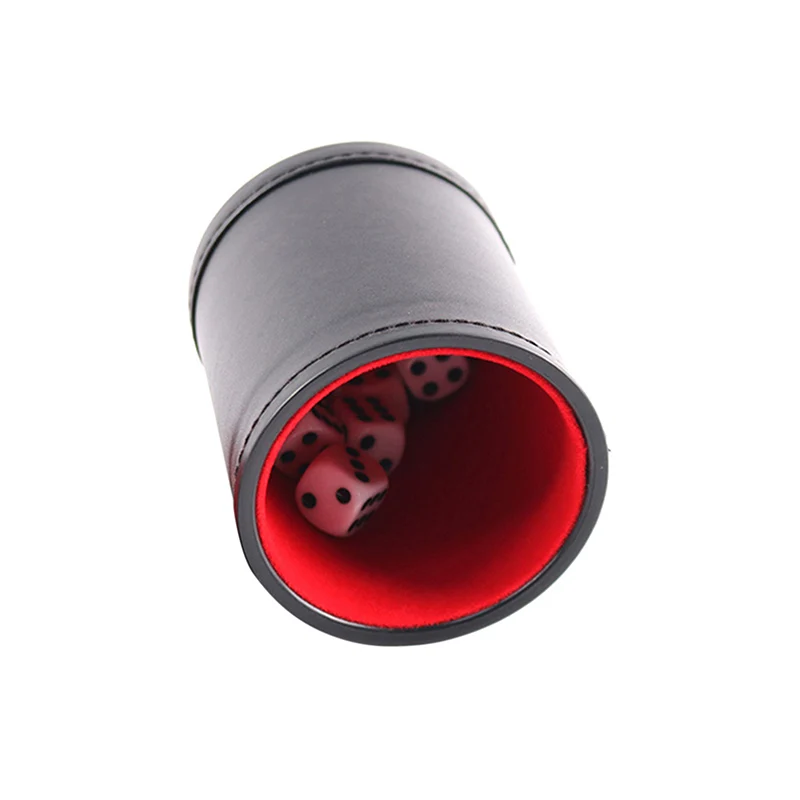 New Black PU Leather Flannel Mute Dice Cups With 5pcs Dices Bar Game Supplies