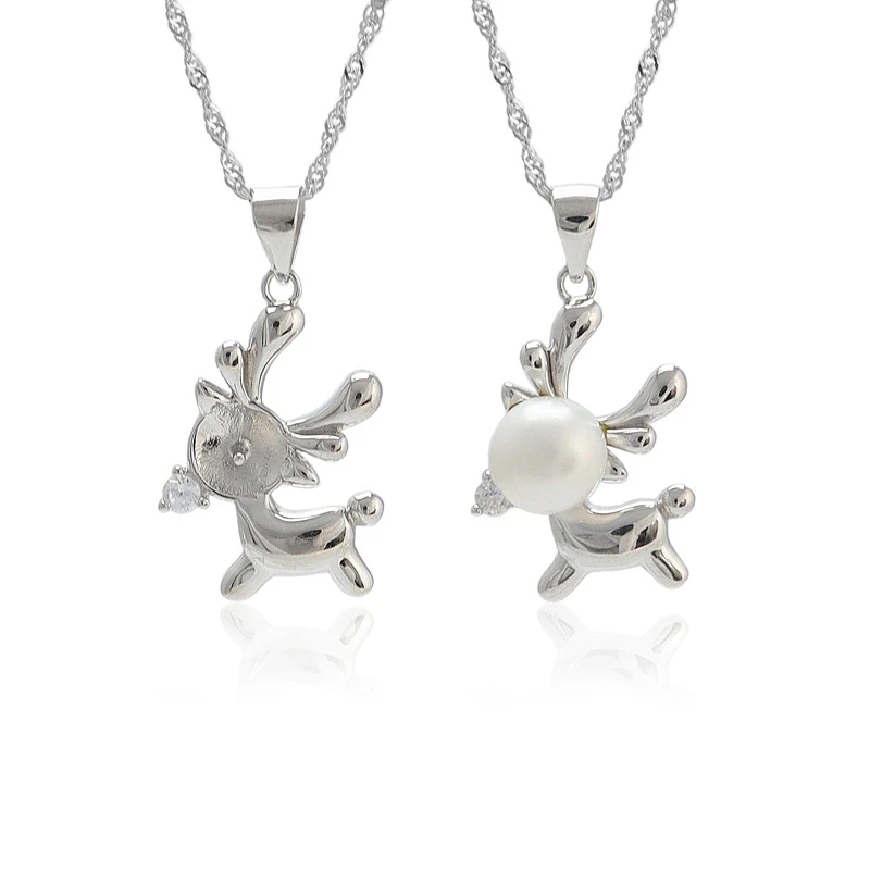 

Love Animal Deer Solid Sterling Silver Pearl Mountings Pendant Bases Women Jewelry Making Semi Mount Settings Christmas Gift