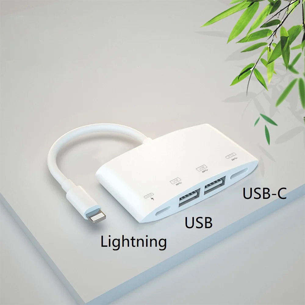 Lightning to Dual USB + Type-C Hub For iPhone 11 Pro Max New SE Data Sync File Photo OTG Camera Kit iPad Air Flash Drive Documen | Мобильные