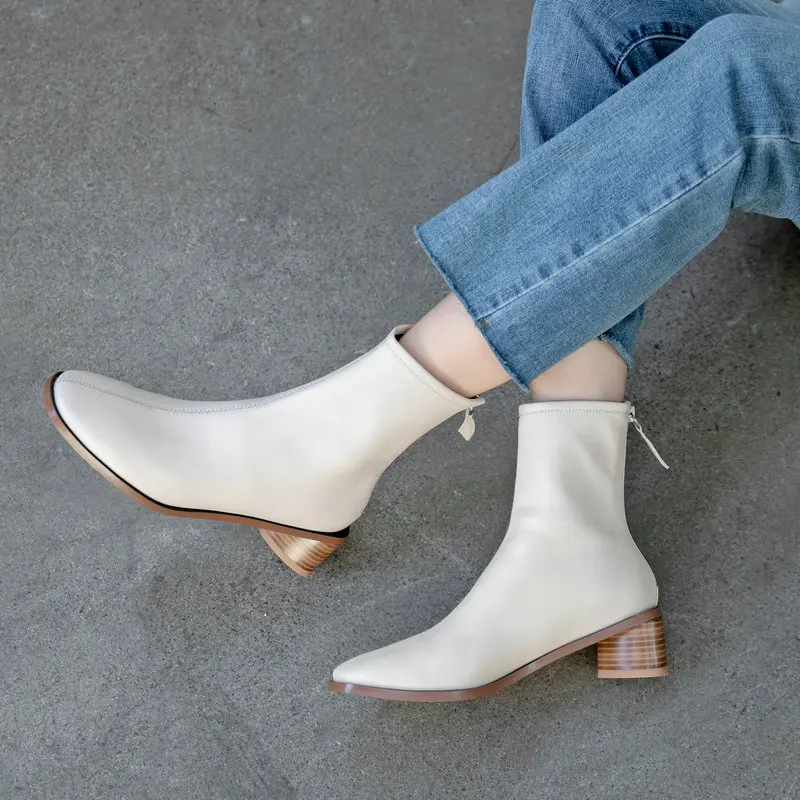 2020 New The High Quality Superfine Fiber Women's Boots Back Zipper Square Toe Thick High Heels Pumps Party Casual Shoes Woman