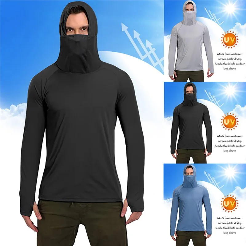 Fishing Shirt Men's Face Anti-UV Protection Ice Silk Quick Dry Hoodies  Thumbholes Outdoor Long Sleeve Workout Fishing Clothing - AliExpress