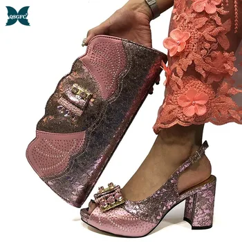 

Pink Color 2019 African Women Matching Italian design Shoes and Bag Set for Wedding Shoes with Matching Bag Italy Shoe and Bag