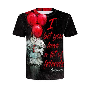 

New Movie Pennywise Clown Stephen King Men Printed T-shirt Horror Movie T Shirts Homme Summer Fashion Hip Hop Cool Tee Tops