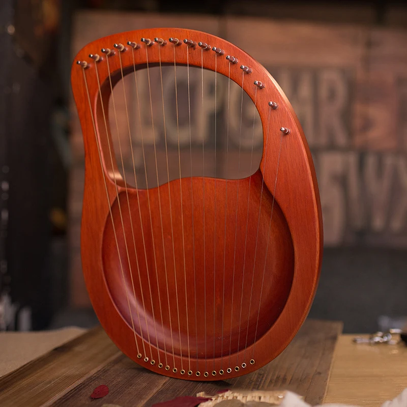 Wooden Mahogany Lyre Harp With Tuning Tool For Beginner Musical Instrument 16 Strings Stringed