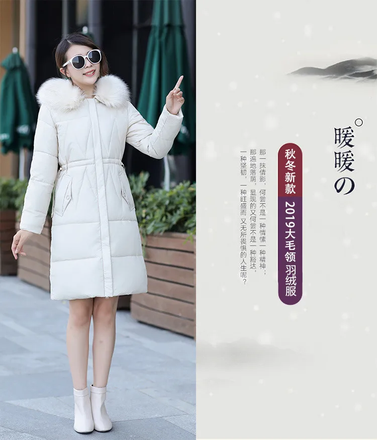 Winter New Style WOMEN'S down Jacket Korean-style Slim Fit Thick-Fox Large Fur Collar Mid-length Large Size Cotton Coat