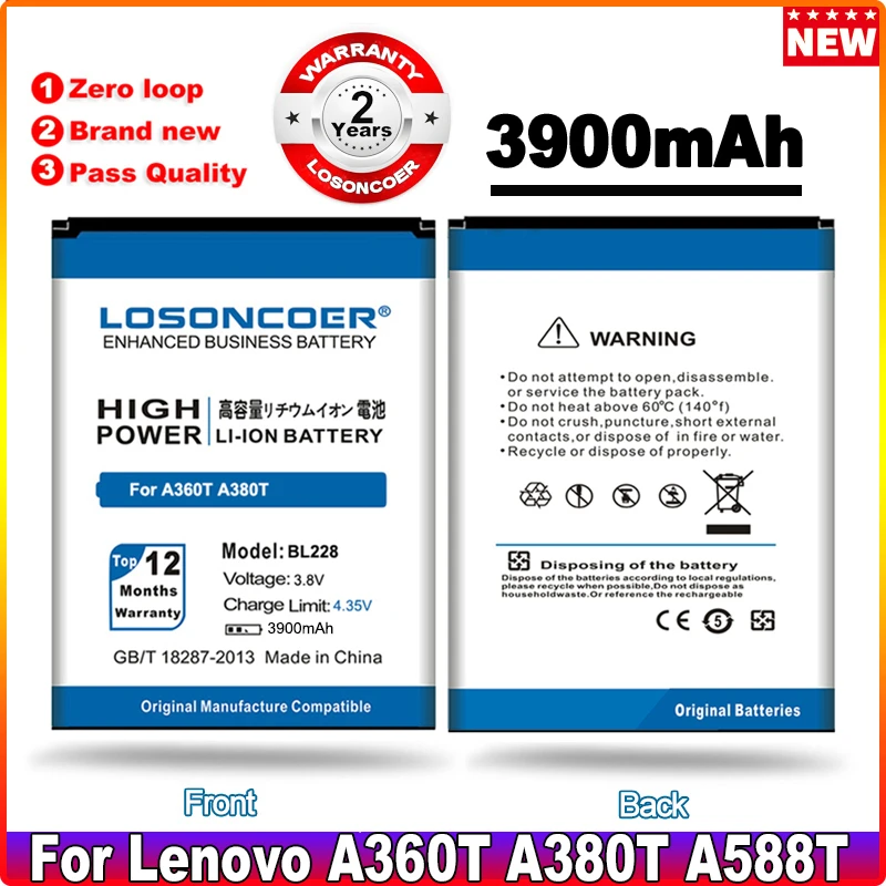 Аккумулятор LOSONCOER 3900 мАч для Lenovo BL228 аккумулятор A360T A380T A588T | Мобильные телефоны и