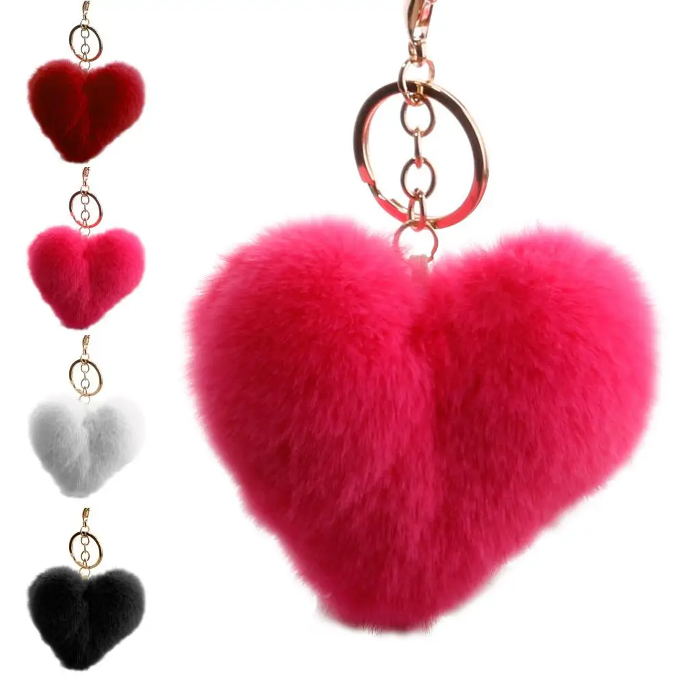 BLUELANS Plush Heart Shape Pendant Keychain Pompon Rabbit Keyring Key Holder Bag Pouch Hanging Decor fashion jewelry | Украшения и