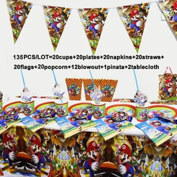 

135/78pcs Mario Bros Birthday Party Decoration Supplies Set Super Mario Napkins Tablecloth Cups Plates Disposable Tableware Set