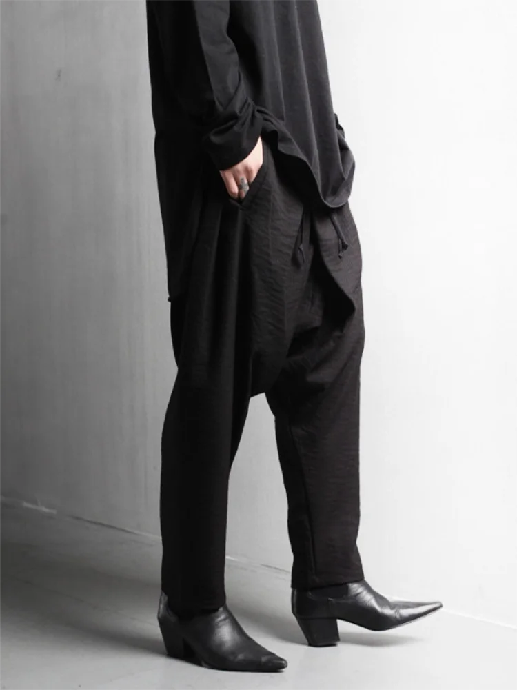 Men's Hanging Crotch Pants New Casual Pleated Wrapped Pants Men's Elastic Waist Large Size To Resist Pants 