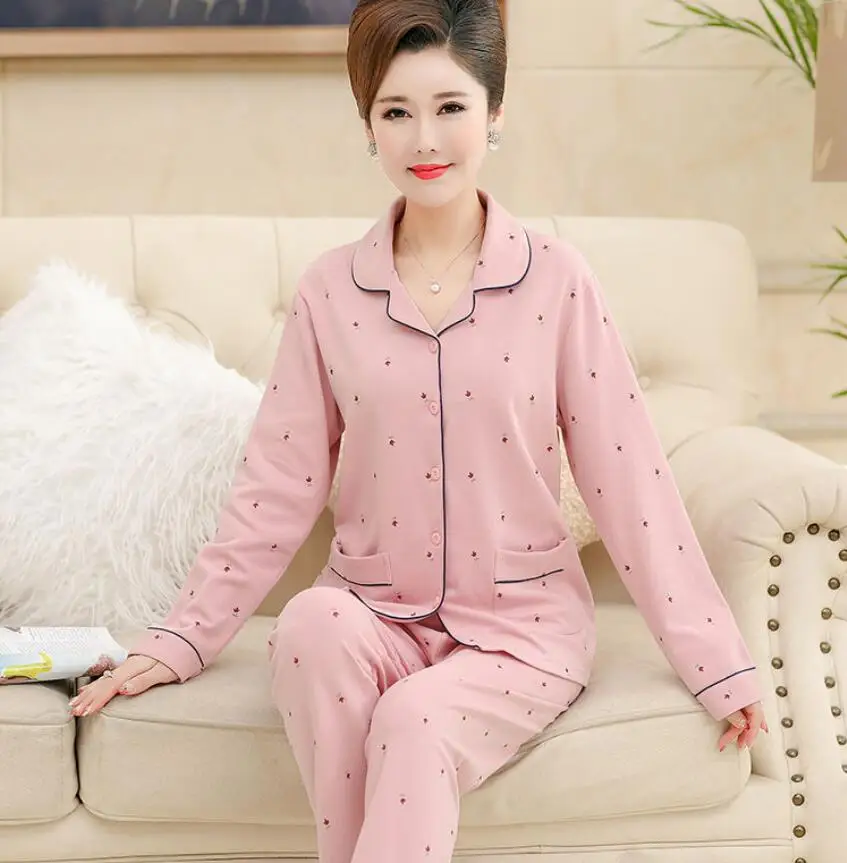 Женская Осенняя Хлопковая пижама, комплект для женщин, с длинным рукавом, с цветочным принтом, пижама, одежда для сна, домашняя одежда, пижама - Цвет: Color 4