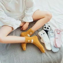 1 пара носков для женщин, новинка, повседневные, Осень-зима, милые, милые, с рисунком животных, коралловый флис, толстые теплые носки для женщин