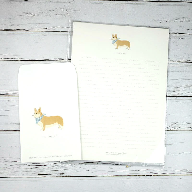 Dog Letter Envelope Set Kawaii Simple Creative Cute Cartoon Art Kraft Paper Romantic Invitation Message Card Stationery Gift
