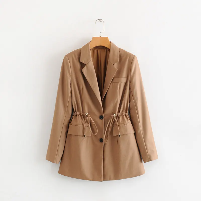 

F2608-Europe And America WOMEN'S Dress 2019 Spring And Autumn New Style Fashion Simple Two-Button Drawstring Suit Jacket Women's