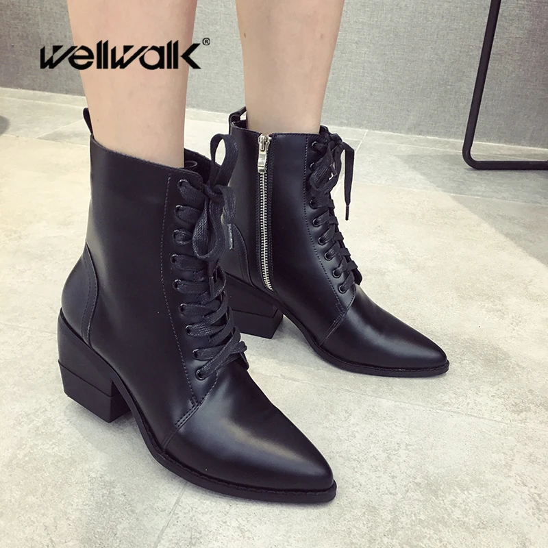 

Fashion Sexy Chelsea Boots Women Lace Up Rome Ankle Booties Platform Zipper Pointed Toe Block Heels Ladies Elegant Winter Shoes