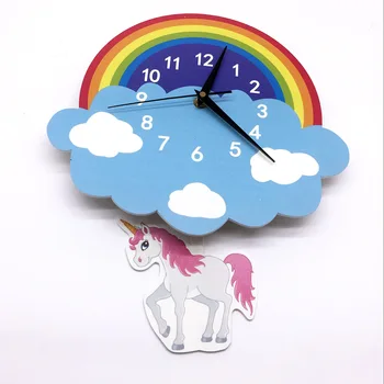 

Lovely Cartoon Modern Wall Clock Creative Design Kids Gifts Wall Stickers Rainbow Animal Children's Room Gift Ideas Decor W