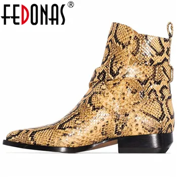 

FEDONAS Animal Prints Genuine Leather Women Ankle Boots Newest Buckle Chelsea Boots Fashion Dancing Shoes Woman Big Size Boots