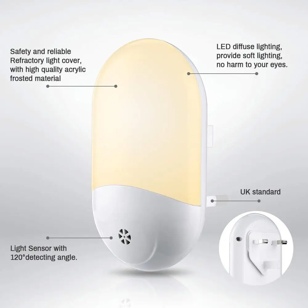 LED Night Light,Plug in Night Light Warm White 4000K-4500K 110V-220V 0.5W 15lm Dusk to Dawn Optical Sensor Light Plug in Light I