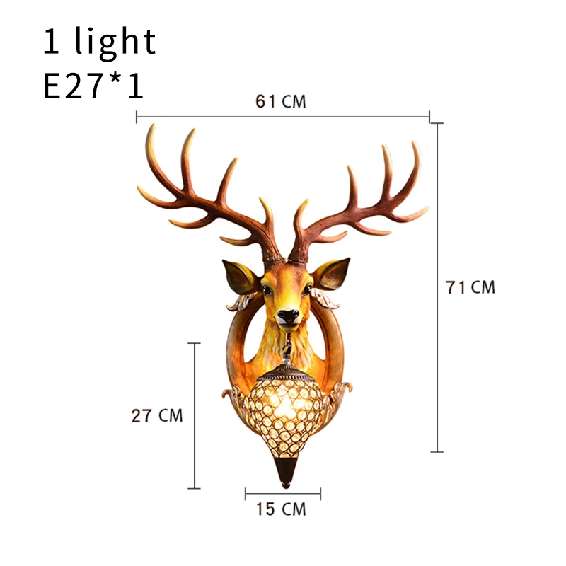 Желтый рога настенный светильник голова оленя Кристалл Бра камин в гостиной