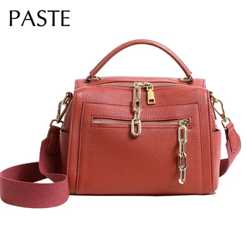 

Luxury Gold Chain Zipper 100% Genuine Leather Women's Handbag High Quality 2 Straps Female Shoulder Crossbody Bag Vintage