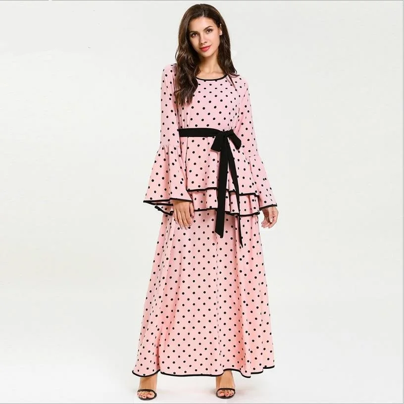 pink Длинные поддельные две части мусульманские халаты syari Женская мода исламский абайя молитвенная служба одежда с поясом wq1648 завод - Цвет: pink