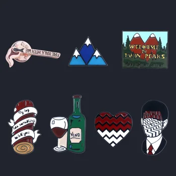 

Twin Peaks Inspired Fire walk with me Brooches Dale Cooper Heart shape Lapel Spilla Pins Men Bag Shirt Jewelry Accessory Gift