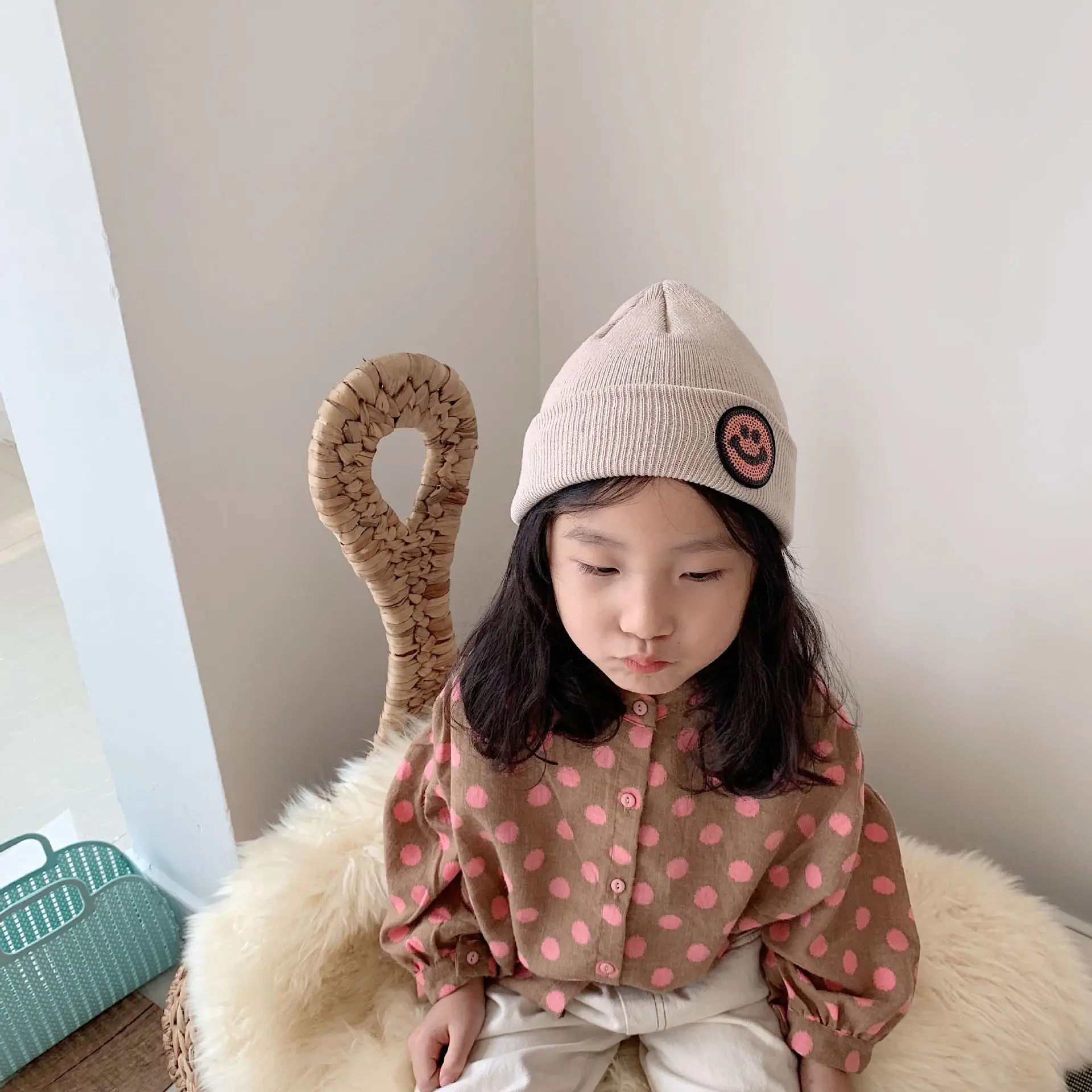 M197beige Дикие вязаные головные уборы детские одноцветные теплые шапки осень зима Детская шапка - Цвет: M197beige