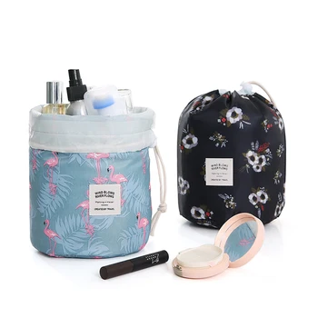 

Women Lazy Drawstring Cosmetic Bag Round Travel Makeup Bag Organizer Make Up Case Storage Pouch Toiletry Beauty Kit Neceser