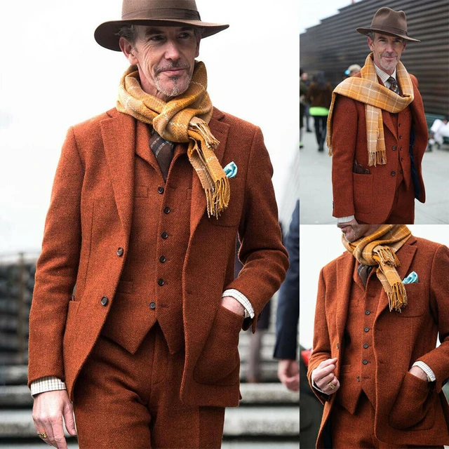Vintage erkek takım elbise yün Blend tüvit çentik yaka özel kostüm Homme  özel 3 adet Blazer palto yelek pantolon iş balo - AliExpress