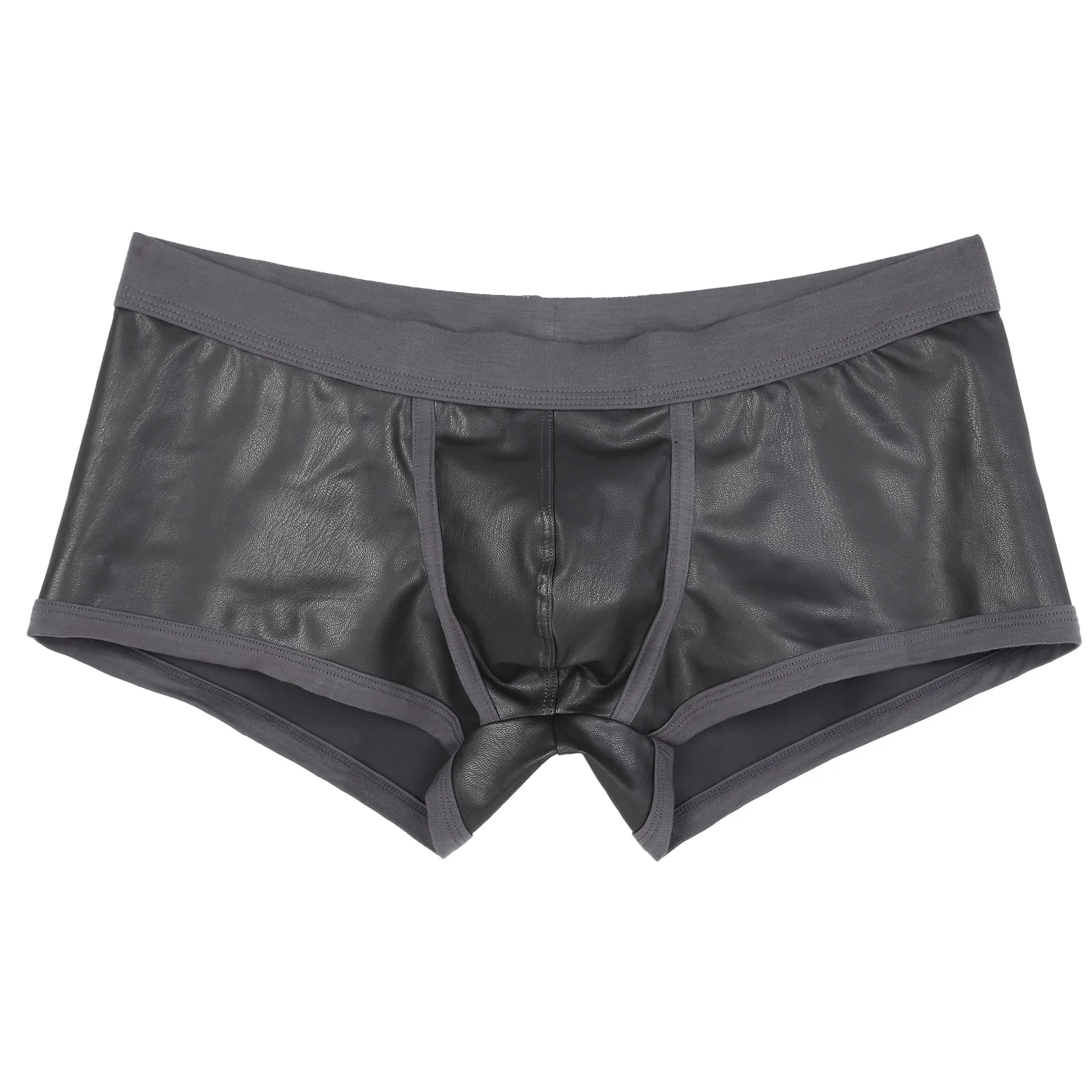 Swim Trunks TiaoBug Men Low Waist Faux Leather Boxer Shorts Sports Swimming Trunks Bulge Pouch Elastic Waistband