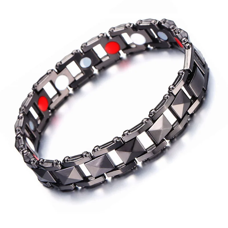 Fashion energy magnetic bracelet for men copper chain link bracelet health germanium Negative Ion Far Infrared bracelet jewelry - Окраска металла: full balck