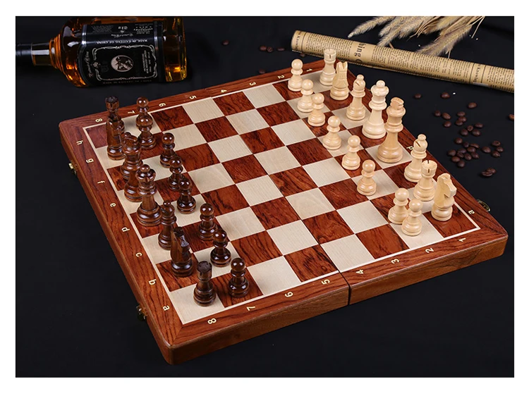 High Quality Wooden Folding Large Chess Set King High 78MM Handwork Solid Wood Pieces Walnut Chessboard Children Gift Board Game