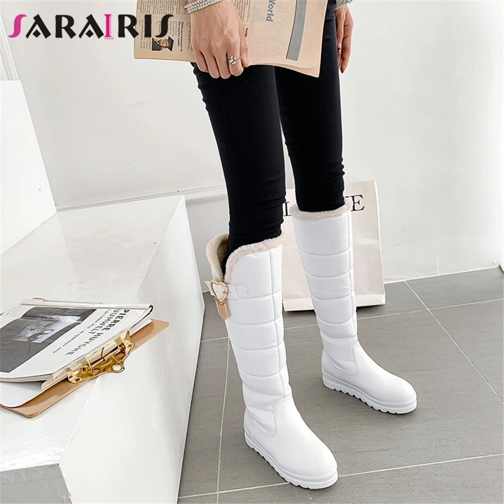 

SARAIRIS Big Size 32-43 New Warm Fur Snow Boots Women Fashion Metal Decoration Shoes Woman Casual Party Winter Knee High Boots