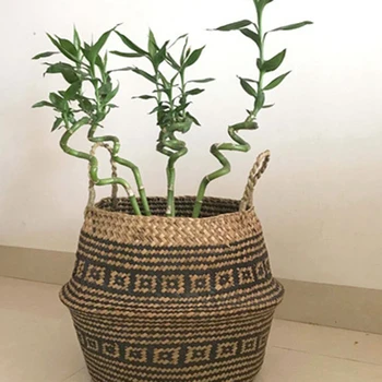 

EASY-Daisy Pattern Non-Rattan Bamboo Seaweed Woven Basket Handle Flower Arrangement Basket Plant Decoration Ornaments