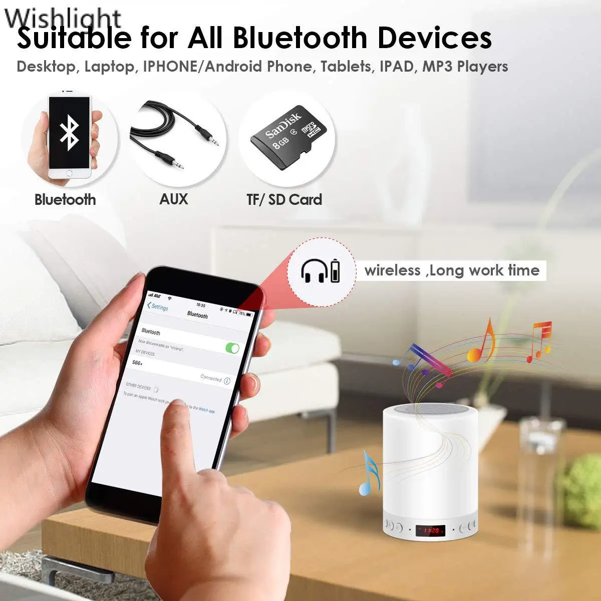 

Wireless Bluetooth Touch Control Night Light Colorful Portable LED Desk Table Lamp Support MacBook IOS Android