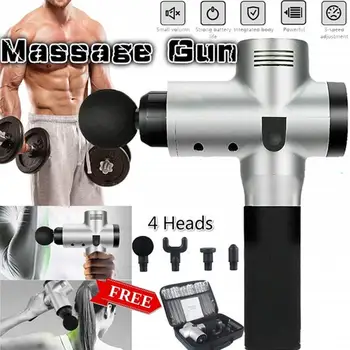 

Massage Gun Cordless Rechargeable Deep Tissue Massager Portable Massage Device Massage Body with 4 Massage Head Silver black