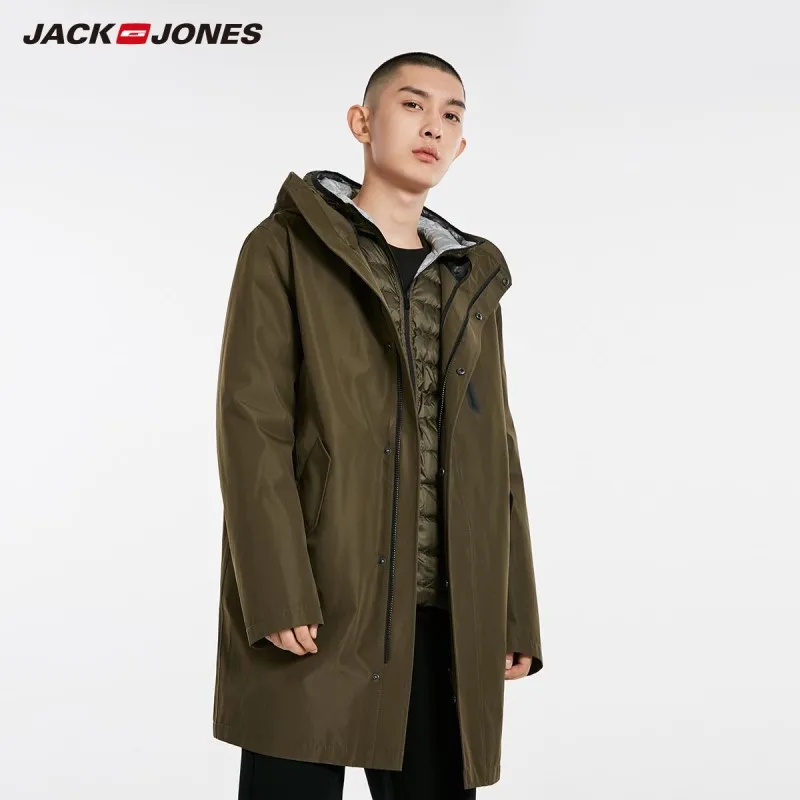JackJones мужской зимний пуховик средней длины с капюшоном и стоячим воротником 218412506 - Цвет: Utility Green