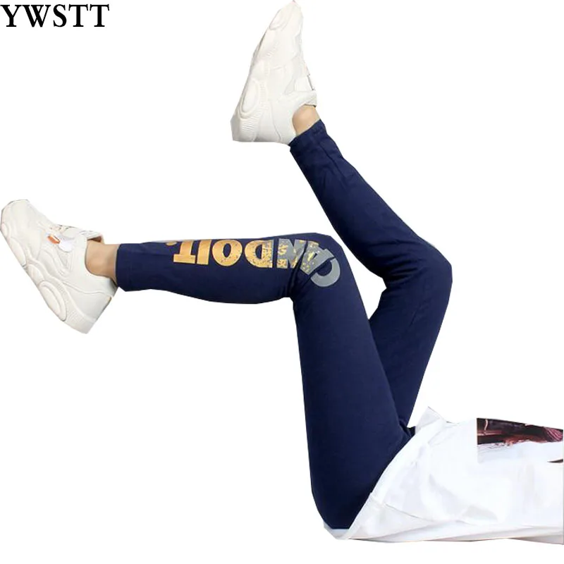 Mallas deportivas para niñas, Pantalón de algodón, estampado dorado, negro, para primavera y otoño, 2020