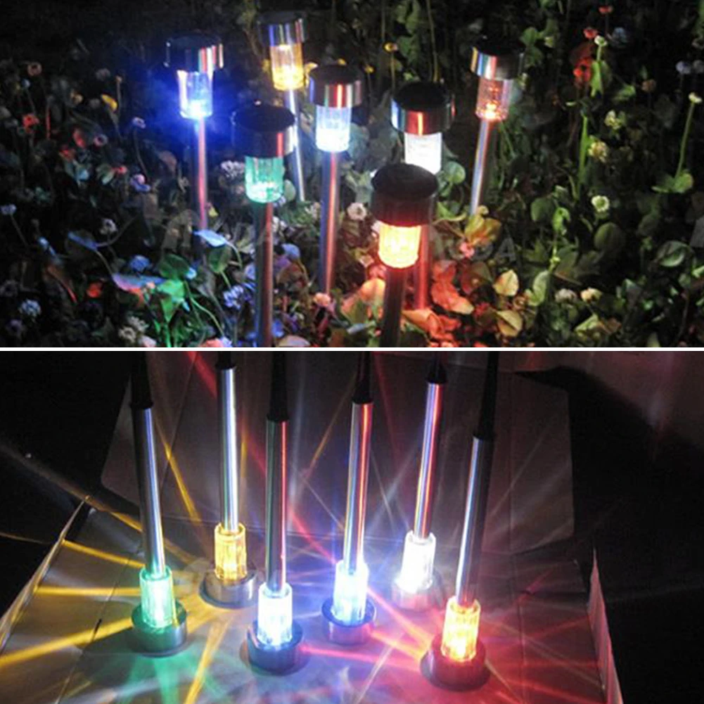 10pcs/lot Stainless Steel LED Solar Lawn Light For Garden Decor Outdoor Waterproof Bollard Solar Stick Lights White Lamp