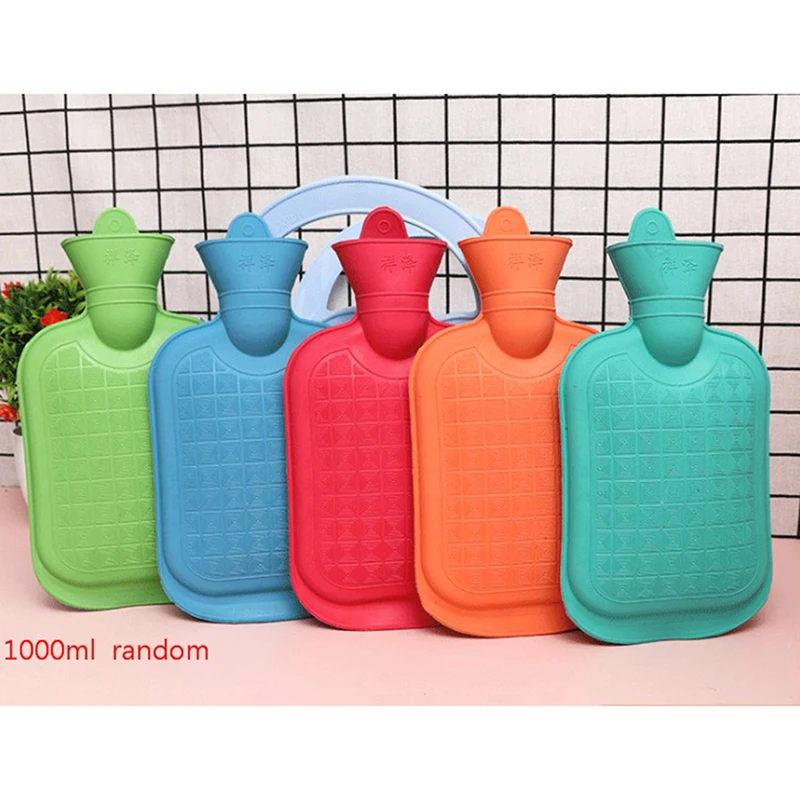 Botella de agua caliente térmica de goma de inyección de agua, calentador de manos portátil, gruesa, de invierno, al azar, 1000ML, 1 Uds.