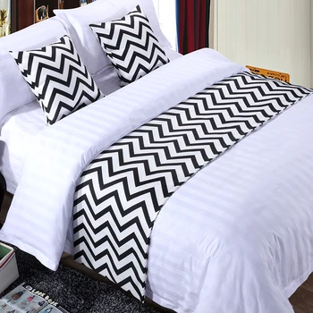 

Cilected Black And White Stripe Bedspread Decor Polyester Bed Runner Throw Home Hotel Bedroom Bedding Protector Bed Tail Towel