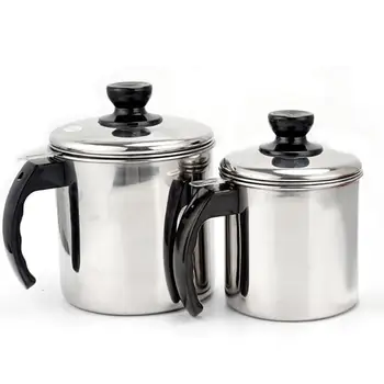 

New High Quality Oil Grease Storage Can Stainless Steel Grease Strainer Pot Container With Filtering Net For Kitchen
