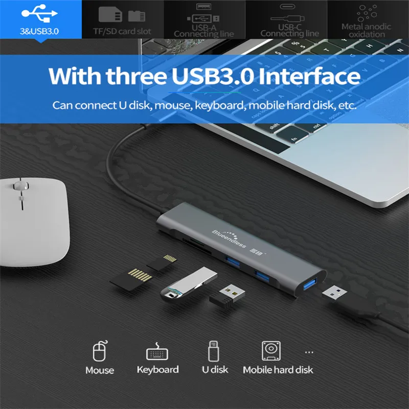 9 в 1 USB 3,0 тип-c док-станция для ноутбука USB 3,0 HDMI TF LAN PD USB концентратор для Macbook huawei XiaoMi DELL поверхность lenovo док-станция