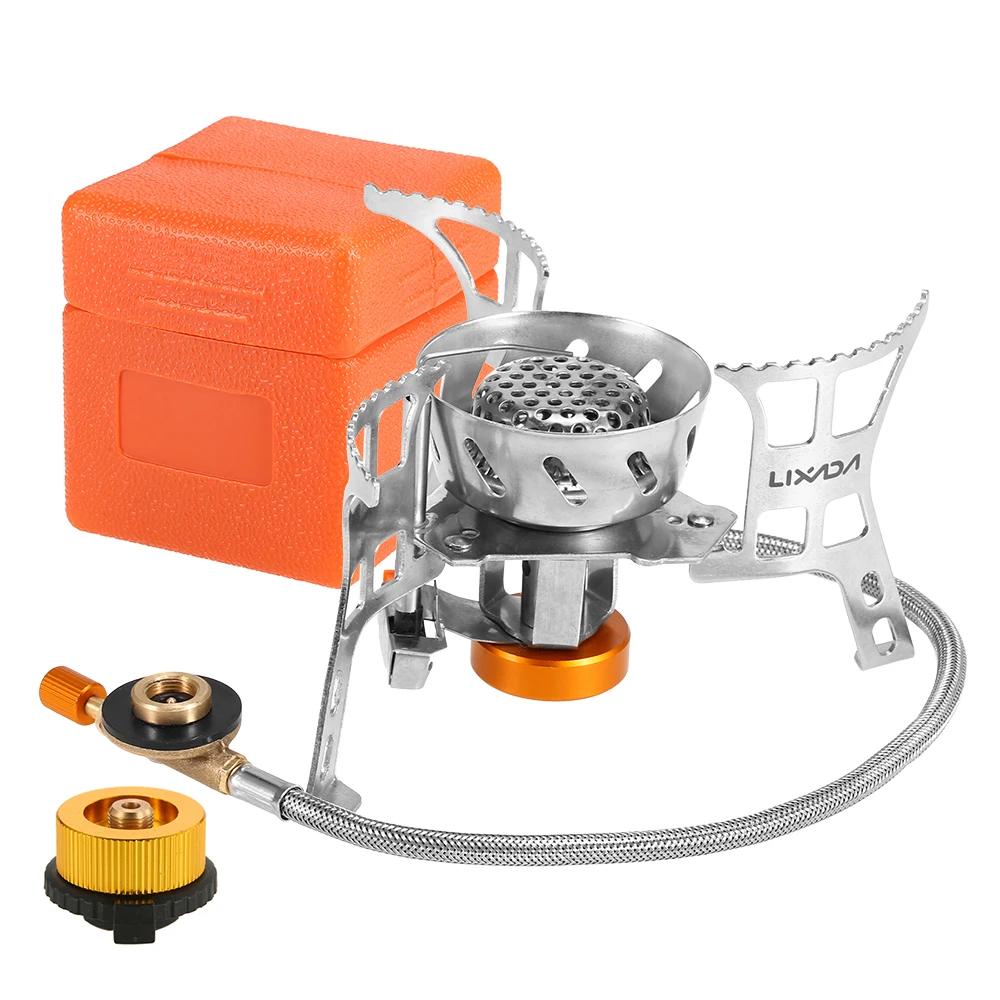 

Portable Windproof Camping Gas Stove Outdoor Cooking Stove Foldable Split Burner with Gas Conversion Head Adapter