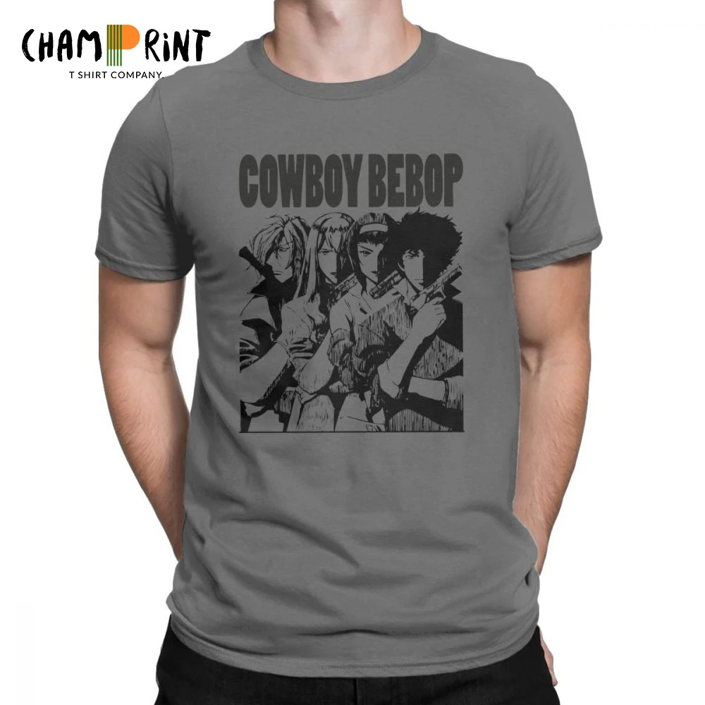 Cowboy Bebop Men T Shirt Japan Anime Unique Pure Cotton Short Sleeve Tees Crewneck T-Shirt GrayTops |