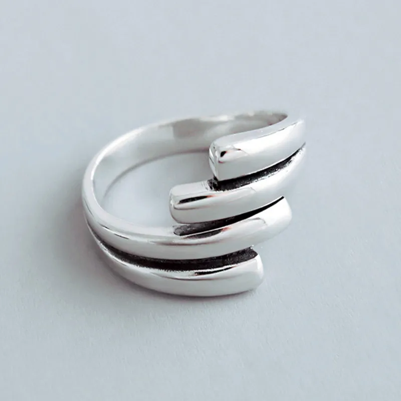 

925 Sterling Silver Personality Retro Asymmetric Ring Female Simple Temperament Thai Silver Irregular Open Ring 2019 Gift