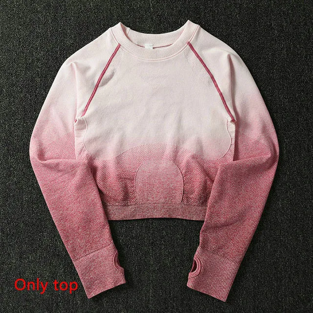 Roseredtop 3 шт. эффектом деграде(переход от темного к Бесшовные Йога Комплект Высокая Талия Леггинсы спортивный бюстгальтер с длинным рукавом кроп Топ Для женщин бега спортивная одежда Фитнес спортивный костюм - Цвет: Roseredtop