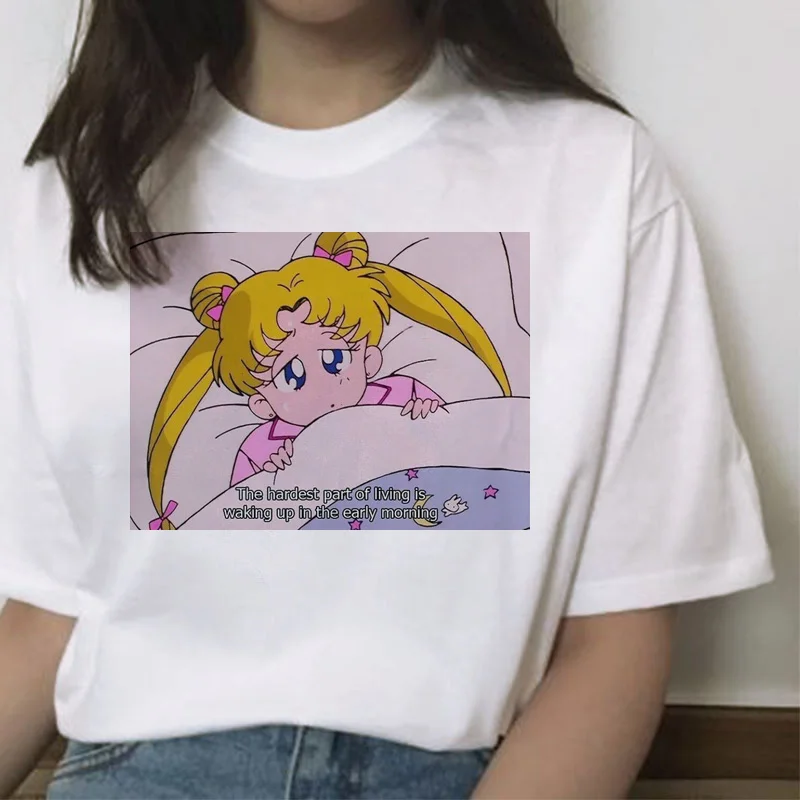 Sailor Moon футболка Летняя Harajuku женская футболка с милым принтом Ullzang футболка Kawaii женские топы футболки с коротким рукавом футболки графический - Цвет: 5771