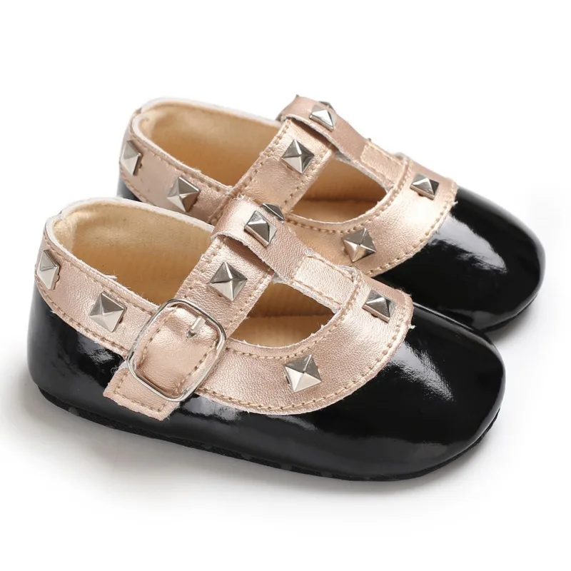 Обувь для новорожденных девочек; обувь для первых шагов из искусственной кожи с пряжкой и бантом; цвет красный, черный, розовый, белый; нескользящая обувь для малышей на мягкой подошве - Цвет: YTM1829B