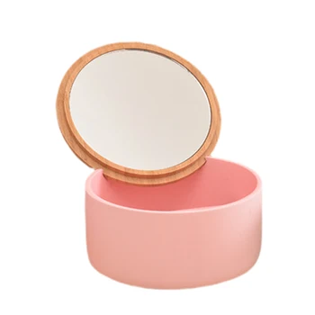 

Resin Vanity Mirror Makeup Mirror Box Round Cosmetics Jewelry Storage Container Dresser Organizer With Mirror Cover (Pink)