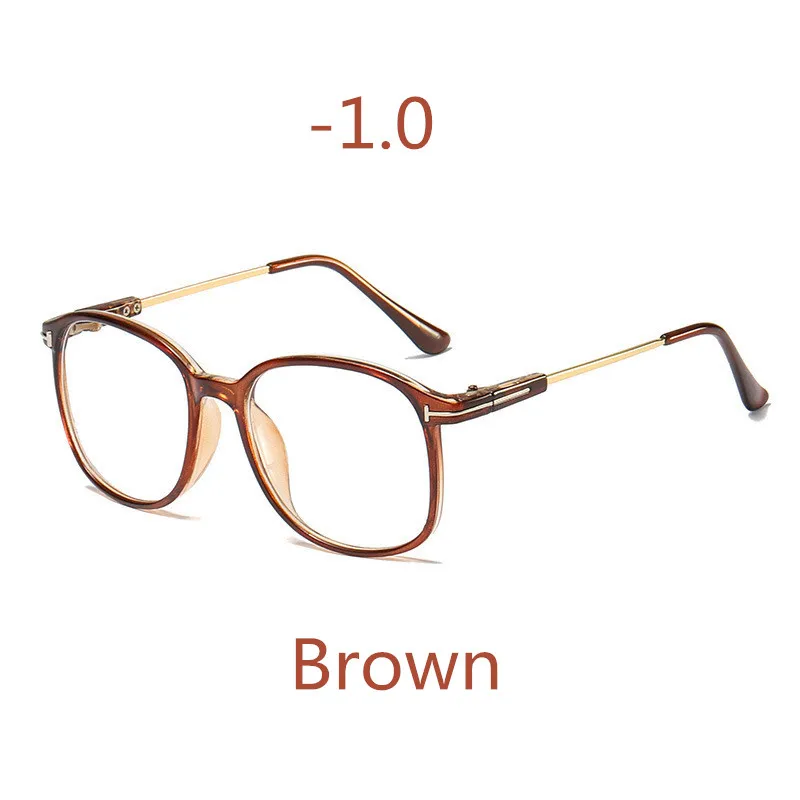 Brown -100 Elbru негабаритная квадратная оправа Очки для близорукости женские и мужские Ретро Прозрачная оправа готовые очки для близоруких диоптрий-1,0~-4,0 - Цвет оправы: Brown -100